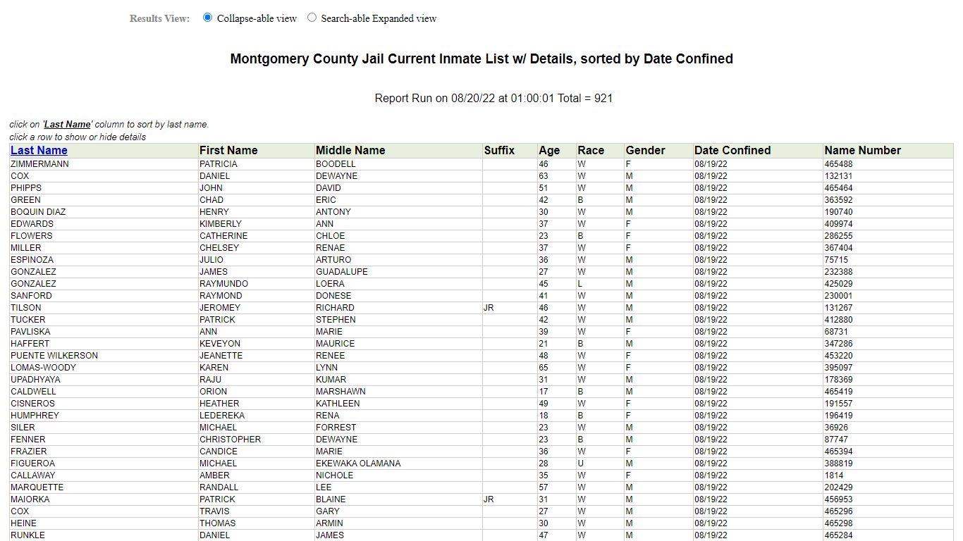 Jail Roster - Montgomery County, Texas